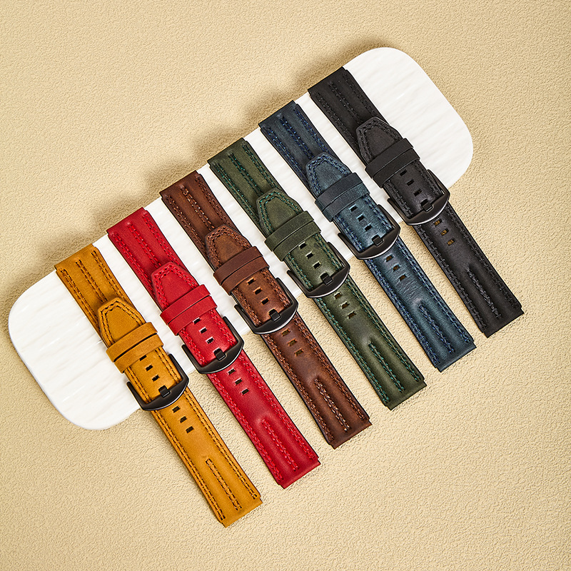 New high-end crazy horse leather watch strap suitable for Huawei GT6, 22mm quick-release pin buckle strap