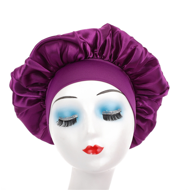 Amazon damas de borde ancho de alto elástico sombrero, sombrero de dormir, sombrero de baño, sombrero de quimioterapia, sombrero de seda, sombrero de cuidado del cabello transfronterizo