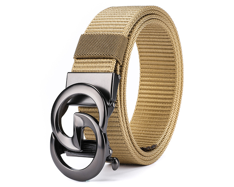 New Men's Automatic Buckle Canvas Belt Without Holes Thickened Nylon Waist Belt Simple Casual and Versatile for Business The Belt Can Be Cut Short_voghion.com