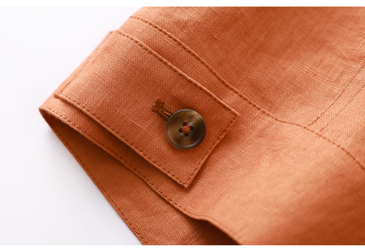 Áo sơ mi nữ linen phong cách Old Money hai túi xếp ly kiểu công nhân — màu cam chi tiết 31
