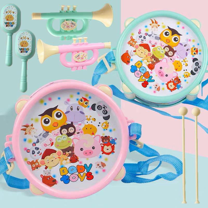 儿童欢乐拍拍鼓乐器6件爵士鼓组合婴儿益智启蒙敲击摇铃7件套玩具