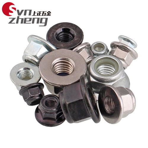 M3M4M5M6M8 Carbon steel galvanized hexagonal flange nylon nut black zinc flange pad anti-loosening nut DIN6926