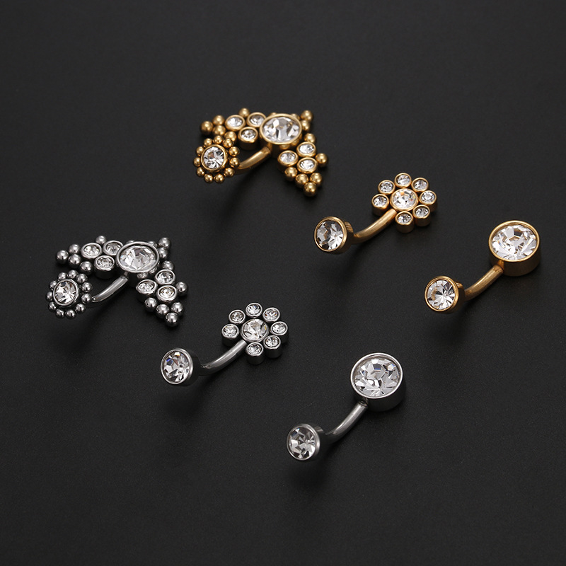 Fashion Solid Color Titanium Steel Rhinestone Belly Ring 1 Piece