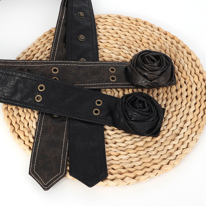 Corsé de Cintura con Flor Retro de Piel Sintética para Vestidos
