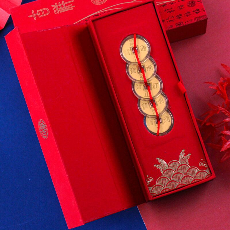 Creative Pure Gold Five Emperors Coin Chinese Knot Car Ornament Home Feng Shui Pendant Gold Craft Gift Wholesale