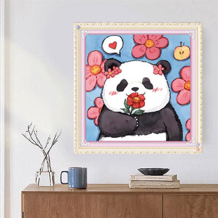 2025 new cross stitch living room bedroom small cute pet panda white bear simple modern thread embroidery handmade embroidery