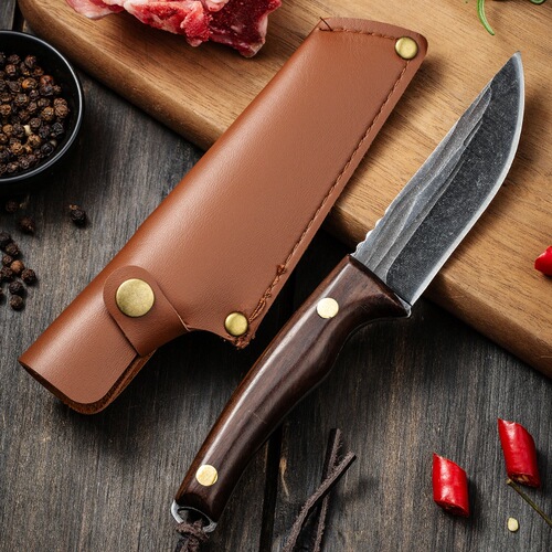 Hand-forged handle beef knife for outdoor barbecue, sharp blade, straight wooden handle, bone carving small knife, stainless steel knife