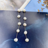 Organic silver needle, earrings from pearl with tassels, silver 925 sample