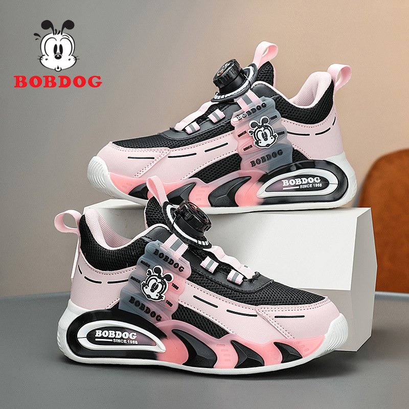 Babu Bean zapatos para niños primavera y otoño 2025 nuevo botón giratorio zapatos de niños de tamaño medio y grande malla transpirable zapatos deportivos para niños