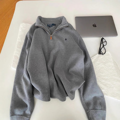 R1ラフ小馬標復古カップルのパーカー女性長袖のパーカー男性polo半ファスナーの襟がゆったりしています。