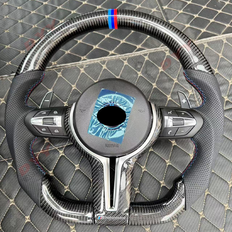 Fits BMW F10 F30 F20 Genuine Carbon Fiber with Airbag Full Leather Steering Wheel Modified D-shaped Carbon Fiber Steering Wheel