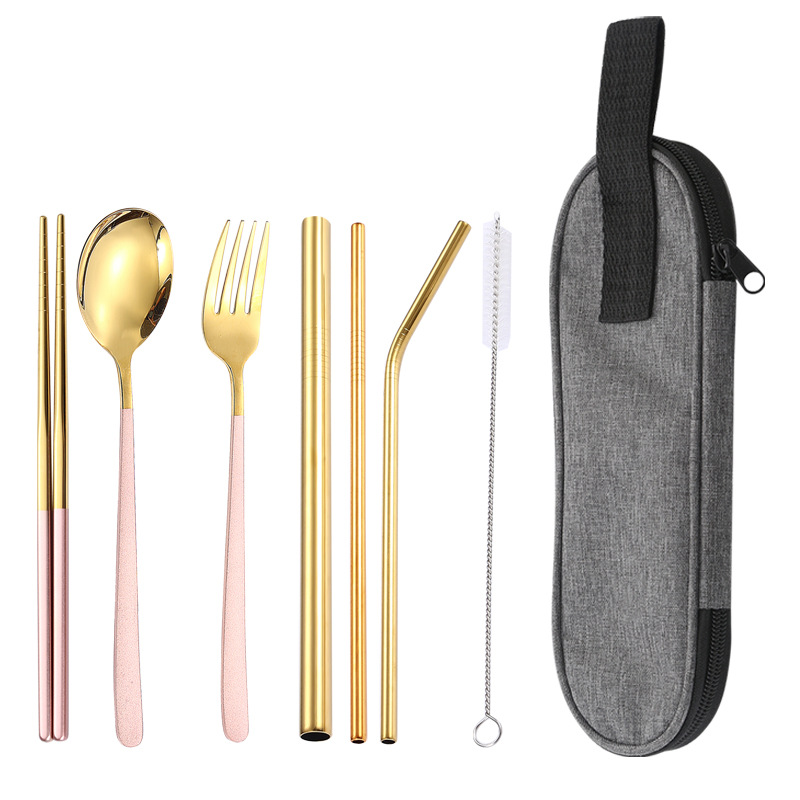 핑크 골드 7 피스 세트/다크 그레이 가방