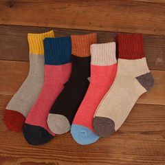 Factory Wholesale New Japanese-Korean Style Color-Matched Women's Warm Socks with Rabbit Wool, Mid-Calf Wide-Mouth Thick Socks for Wholesale