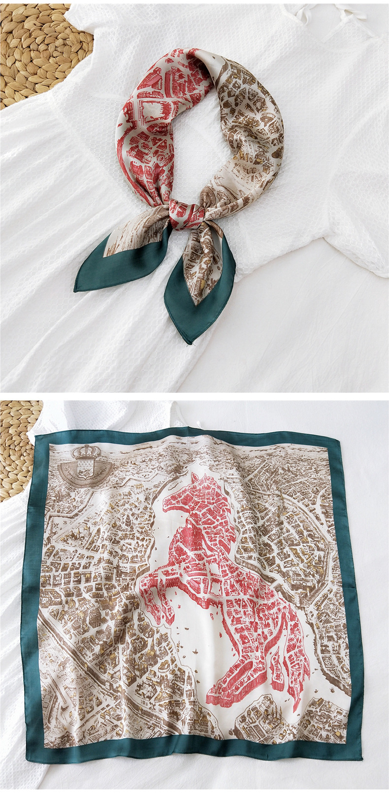 50g Weight Silk Scarf Classification Travel Occasion Silk Material Unisex Gender Printing Design Sweet Style Khaki, Grey, Red, Green, Blue, Black Color Simple Retro Square Scarf 28