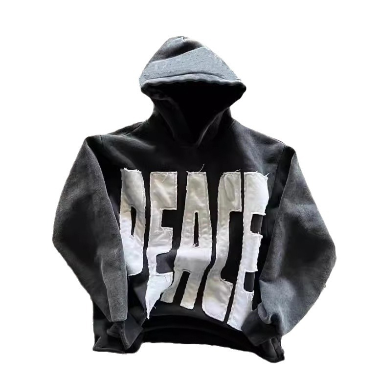 Herrenbekleidung, neue Sweatshirts, modische Persönlichkeit im Streetstyle, mit Buchstabenstickereien, Kapuzenpullover mit langen Ärmeln_voghion.com