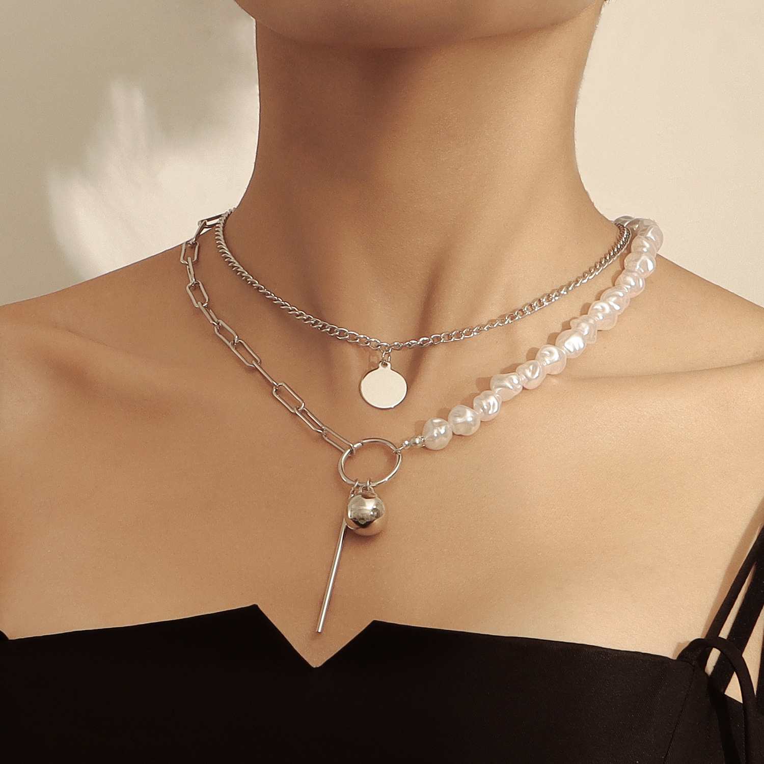 Fashion Geometric Alloy Plating Artificial Pearls Women's Layered Necklaces display picture 5