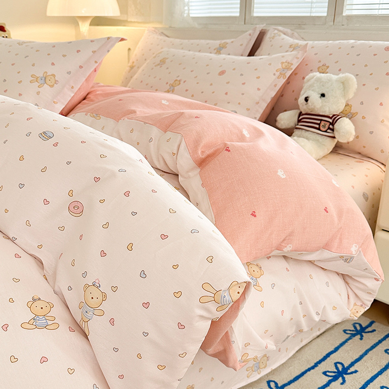 2025 nuevo traje de cuatro piezas de cama de algodón pequeño y fresco algodón de invierno funda de edredón sábana sábana ropa de cama de dormitorio juego de cama