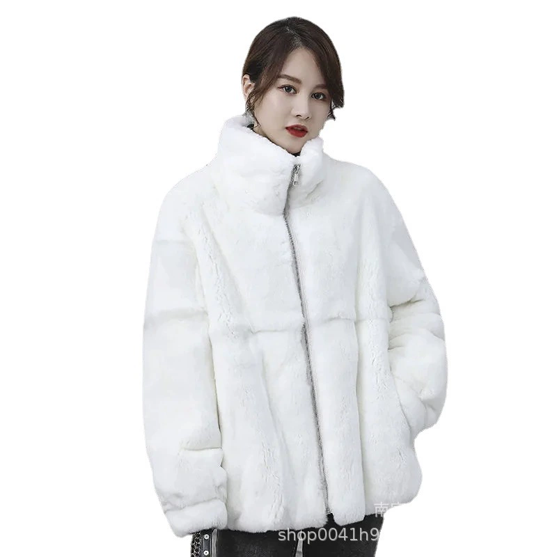 Long jacket, mid-length, oversize, genuine leather