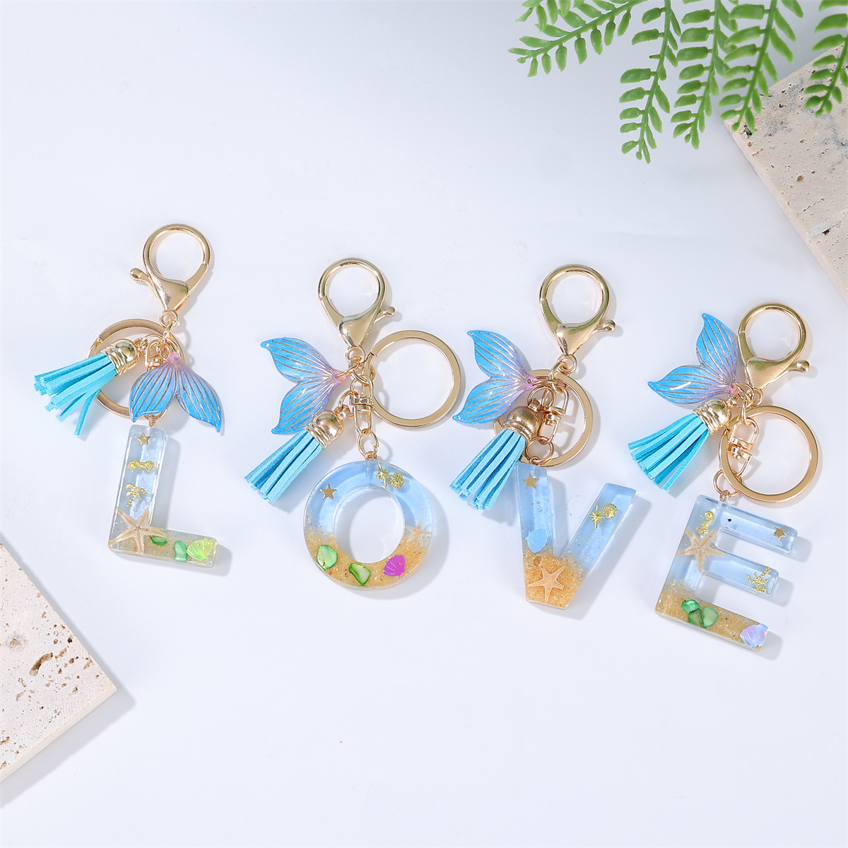 20g Weight Bag Pendant, Keychain Classification Daily Occasion Epoxy Material Letter, Fish Tail Pattern Women's Gender Sweet Style Sweet Letter Fish Tail Epoxy Women's Bag Pendant Keychain 1