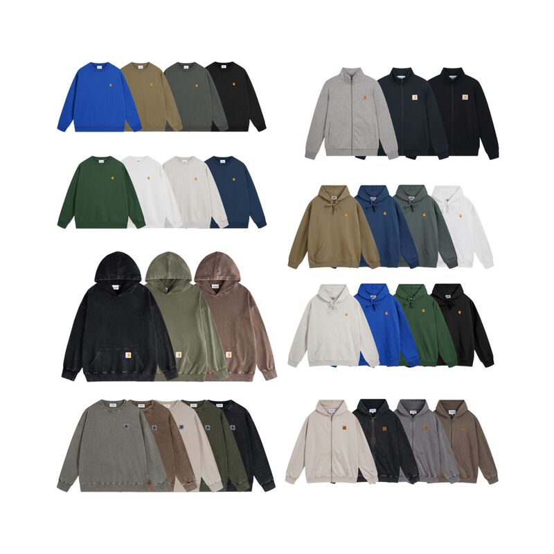 New Cross-Border 2025 Carhartt Classic Washed Embroidered Men's Hooded Zip-Up Crewneck Loose Sweatshirt