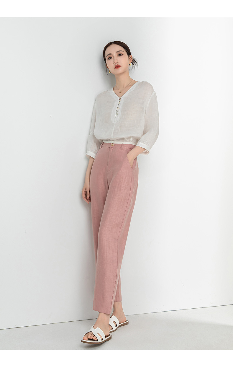 Quần harem nữ ống rộng vải lanh Tencel mỏng mùa hè, tôn dáng, chín tấc — Hoa Anh Đào chi tiết 19