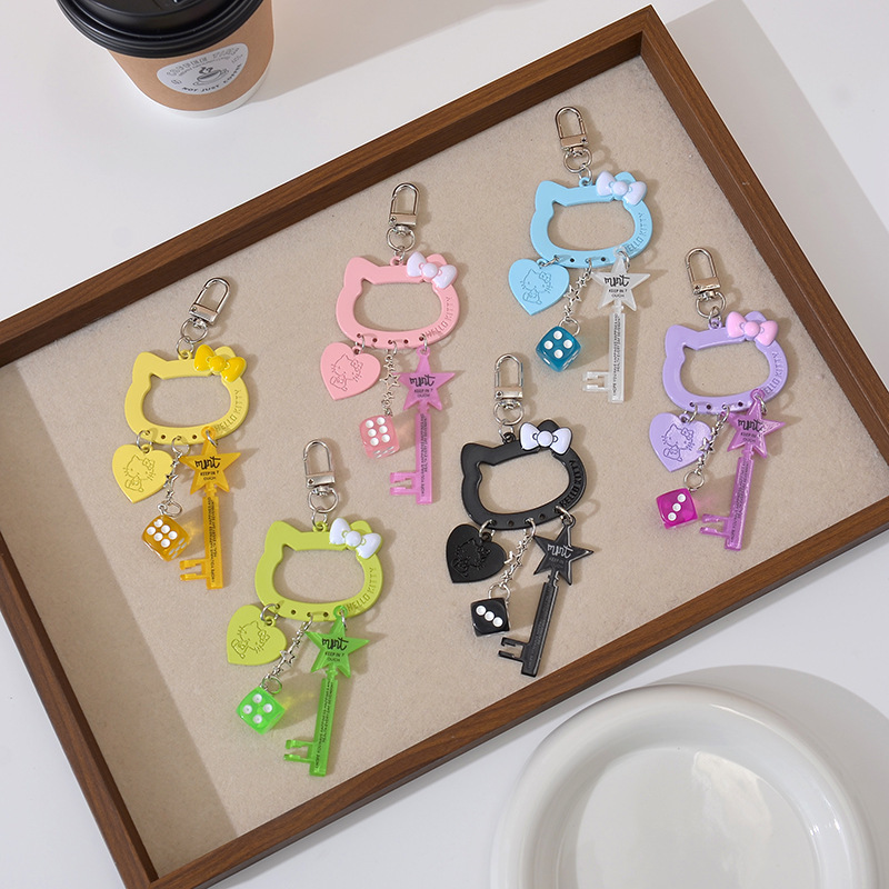 Bow Love Kitten Keychain Sweet Girly Heart Pendant Heart-Shaped Star Dice Key Combination Keychain