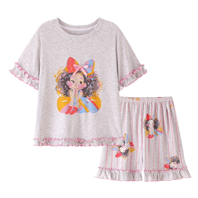 Pijamas de niñas para niños de verano modelo ultra delgado de manga corta 2026 nuevo estilo de verano de ropa de casa para niños mayores
