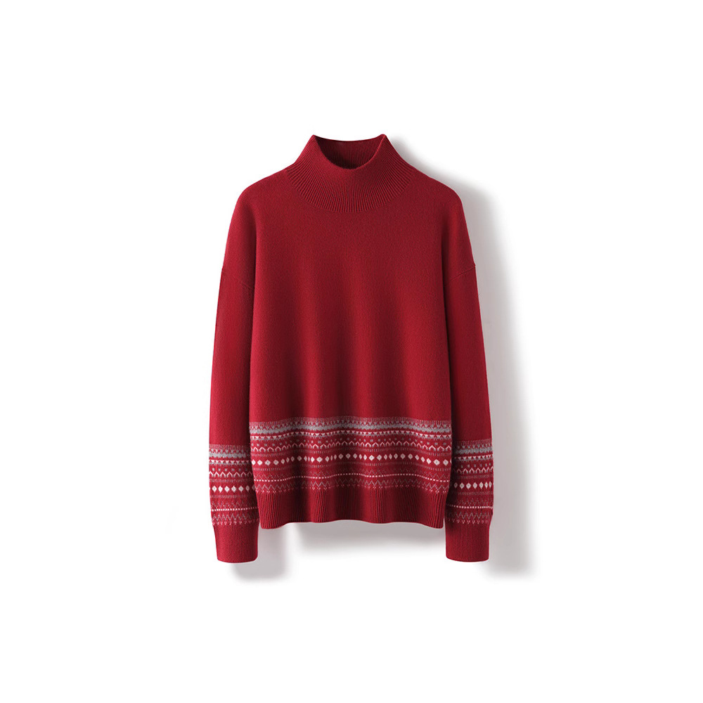 Spring retro cashmere sweater with a round collar