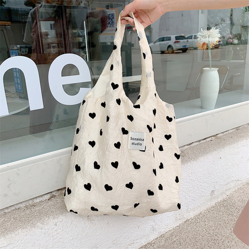 36252 New texture love canvas shoulder vest bag large capacity handbag cosmetic bag student armpit bag