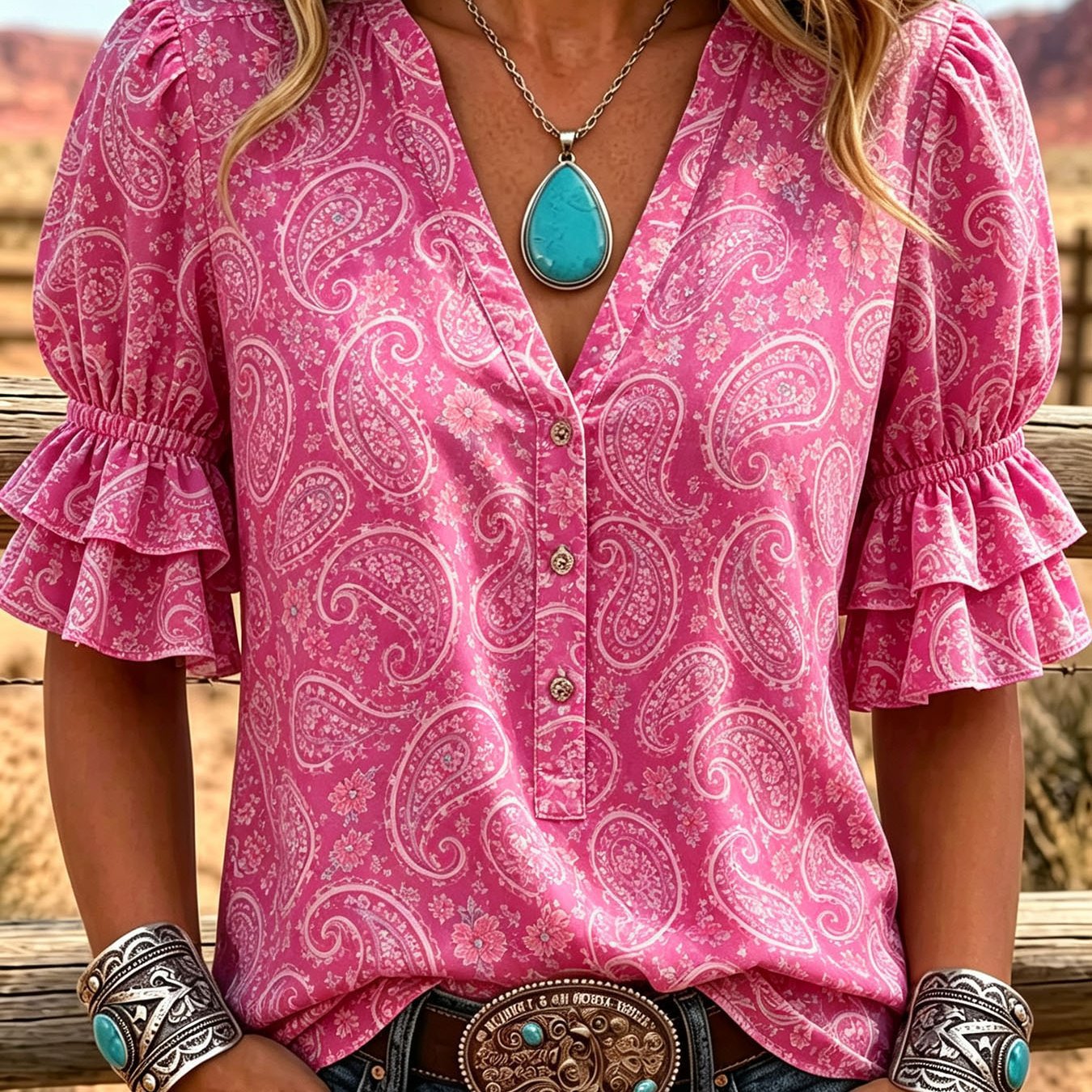 Transfronterizo exclusivo para camisas de impresión vintage mujeres sueltas de cuello en V de manga corta chaqueta bohemiana Europa y América nuevo transfronterizo image 18