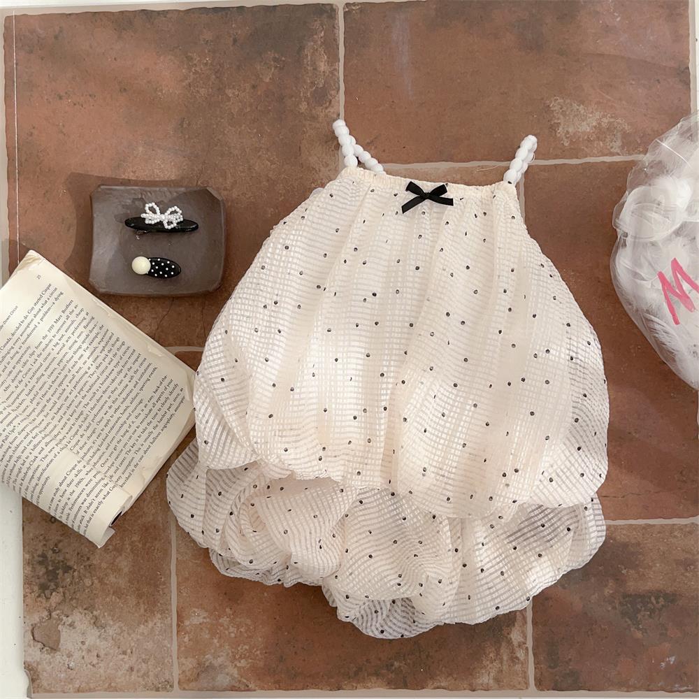 Ropa de bebé, traje de bebé femenino de verano, blusa de botones de lunares de gasa, pantalones cortos, vestido de cien días, traje de dos piezas