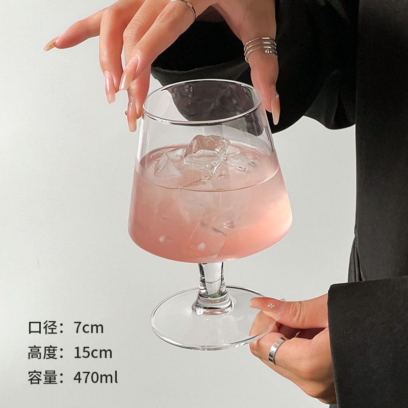 ins网红餐厅玻璃酒杯苏打水气泡杯矮脚白兰地杯冰咖啡杯饮料杯子|undefined