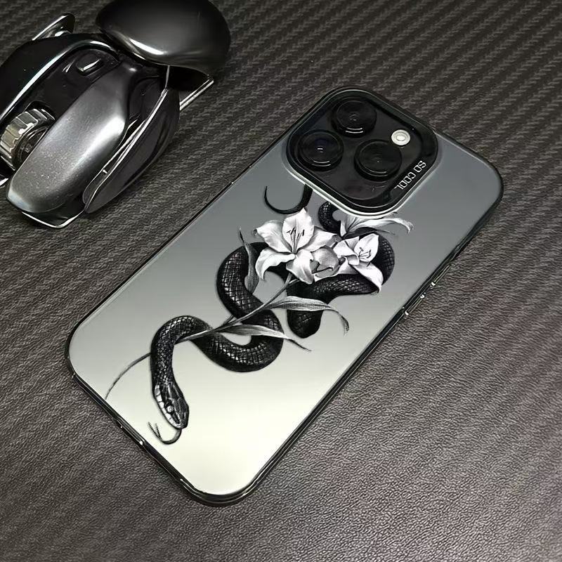 Nueva serpiente negra envuelta en flores para iPhone 16 funda para teléfono móvil Apple 15promax/14 anti-caída 13pro12 Europa y América