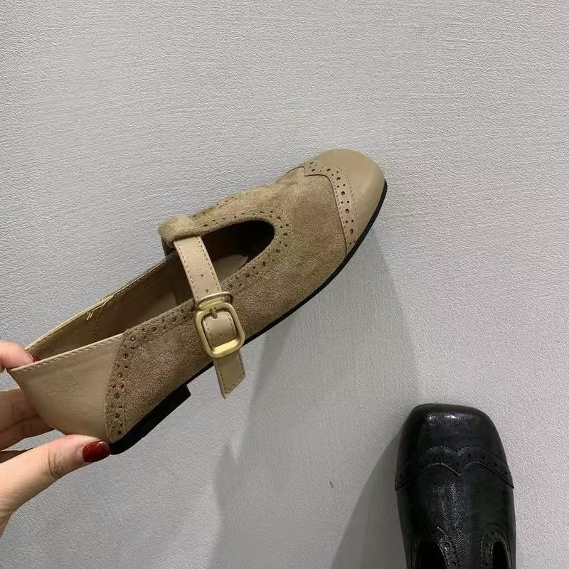 复古丁字扣带玛丽珍鞋女2025新款方头平底高配裙子芭蕾舞单鞋女|undefined