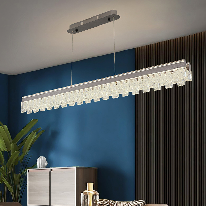 Candelabro de restaurante italiano moderno y simple, luz de cristal de lujo, luz de comedor larga, nueva lámpara de mesa al por mayor