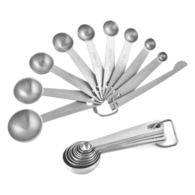 Stainless steel measuring spoon 10 piece set with scale measuring spoon set baking tools measuring spoon measuring ruler seasoning measuring spoon spot