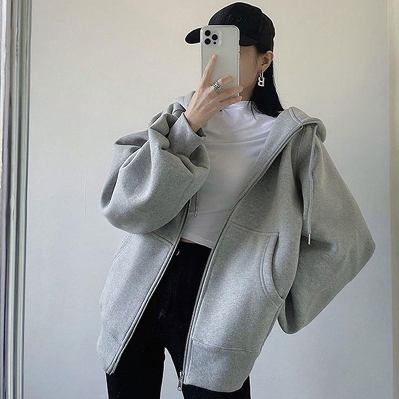 2025 New Style Thin Hooded Zipper Jacket Men's and Women's Autumn Loose Casual Men's and Women's Grey Sweatshirt Simple Top