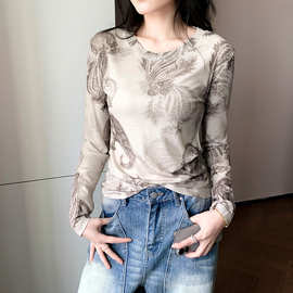 法式复古印花针织罩衫女春夏薄款洋气减龄松弛感宽松显瘦t恤上衣