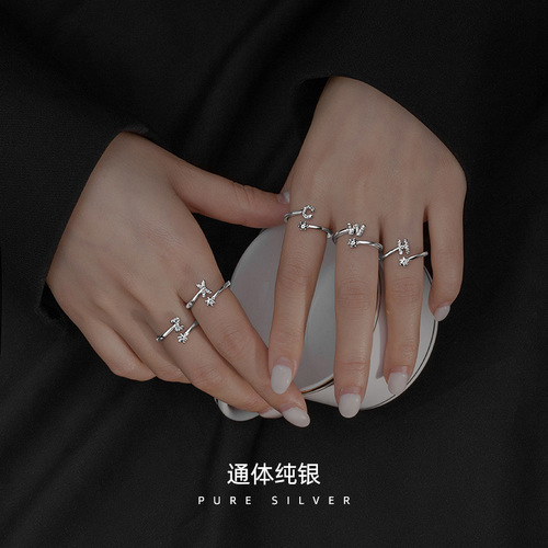 S925 sterling silver letter ring fashionable personality light luxury niche design index finger  new trendy internet celebrity
