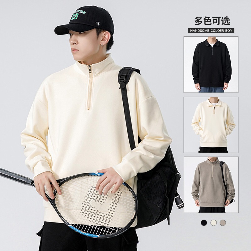 Men's cotton heavyweight 350g sweatshirt, 2026 new style, with a stand-up collar, loose fit, casual style, suitable for young and middle-aged men Men's cotton heavyweight 350g sweatshirt, 2026 new style, with a stand-up collar, loose fit, casual style, suitable for young and middle-aged men
