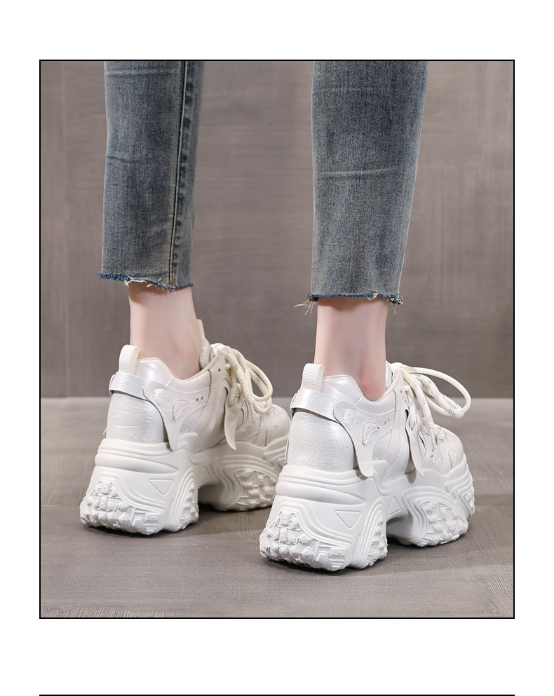 Giày sneaker nữ đế dày độn cao bên trong, phong cách thể thao thường ngày — Màu be chi tiết 19
