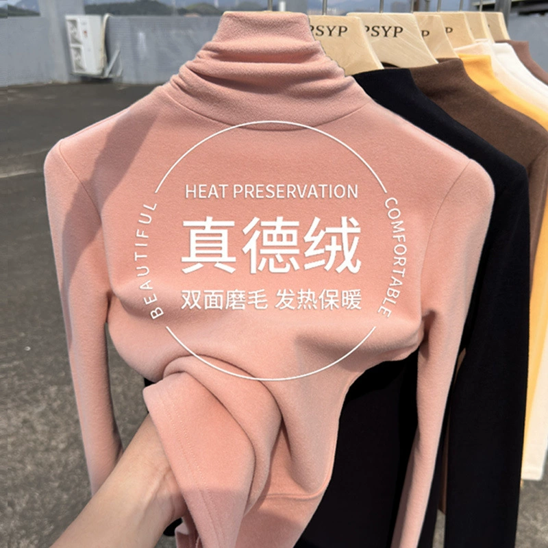 Черная женская многослойная рубашка DeRong с высоким воротником, новинка 2024 года, осенне-зимний бархатный утолщенный теплый топ с длинными рукавами для женщин