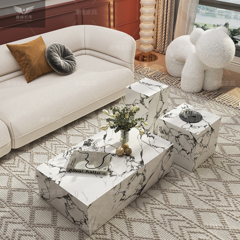 Mesa de centro de losa de roca de alta calidad de lujo ligero francés, puerta de entrada, sala de estar, hogar, apartamento pequeño, mesa de centro rectangular, combinación de mesa lateral
