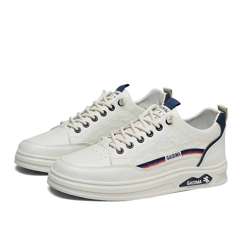 2025 primavera nuevo zapato de skate impermeable de cuero de un pie con suela suave aumentando la altura de los zapatos blancos casuales de moda estudiantiles