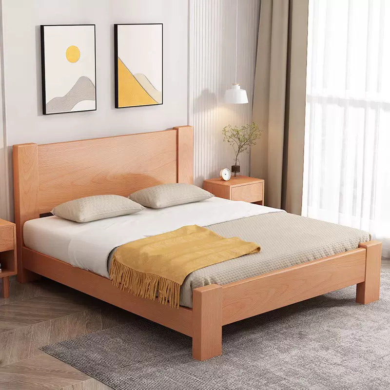 全实木榉木床北欧1.8米1.5双人主卧经济型单人床工厂直销框架结构