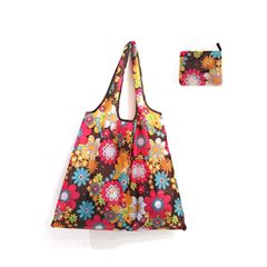 Korean Polyester Large Capacity Foldable Shopping Bag with Large Floral Fabric Tote, Creative Portable Printed Vegetable Storage Bag