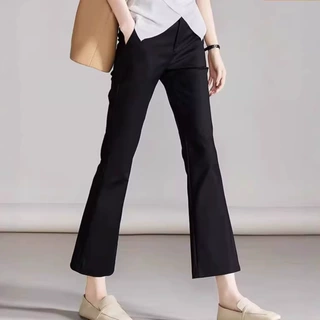 跨境外贸2026春新款微喇显瘦亲肤通勤休闲裤子九分喇叭裤子女黑色