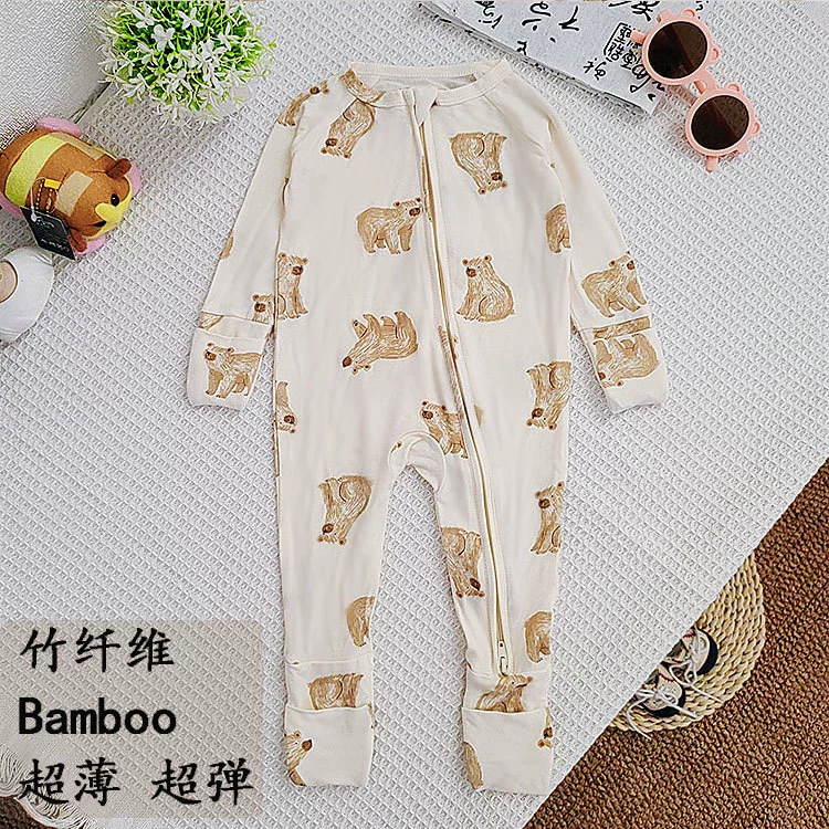 Летний бамбуковый хлопковый комбинезон класса А для новорожденных, детский комбинезон, одежда, детский костюм с кондиционером, бамбуковое волокно, двойная молния, тонкий стиль.