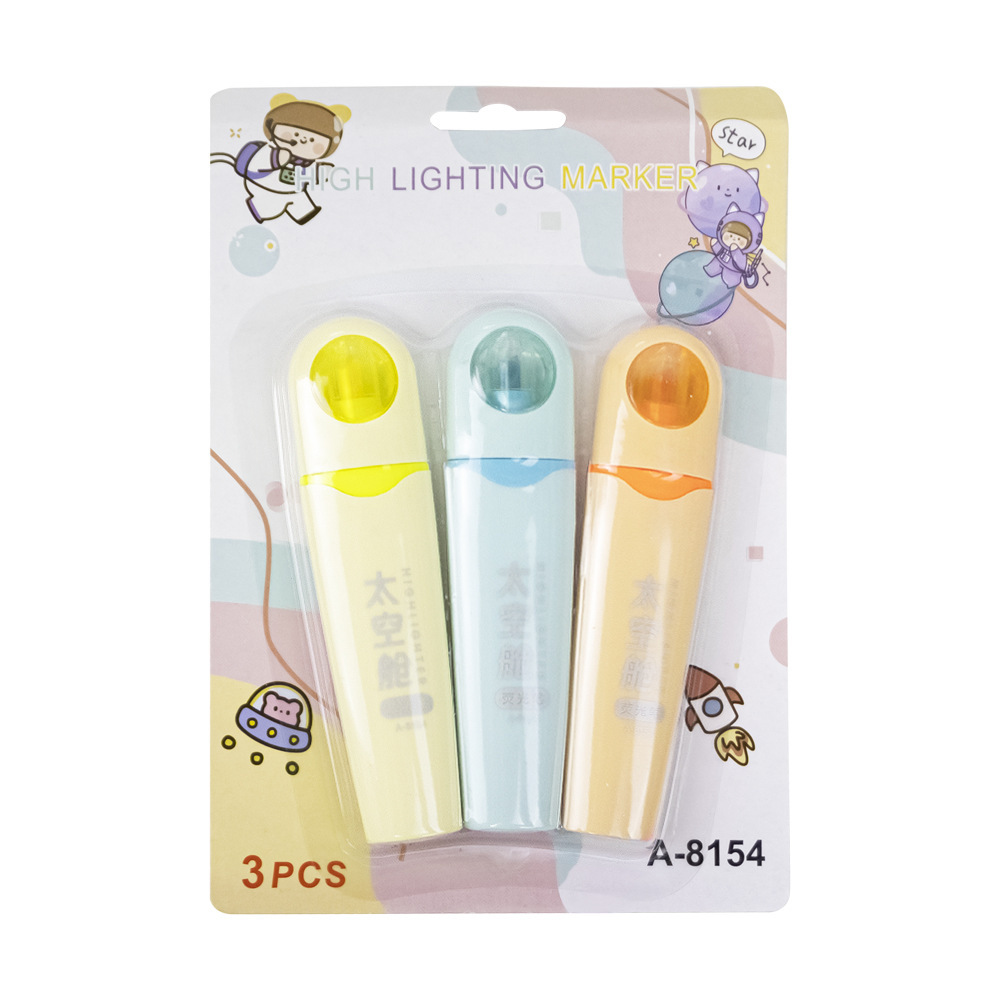 cápsula espacial serie de resaltador de cabeza blanda alto valor de cara liberación marcador marcador de puntos clave de los estudiantes bolígrafo