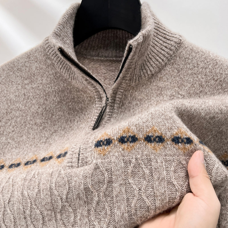 Outlet Clearance Cashmere Sweater Men's Half Turtleneck Zipper Knitwear Winter Thickened High-End Business Sweater